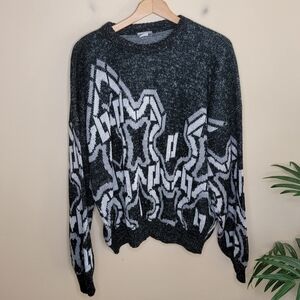 Vintage Sergio Valente Black White Gray Geometric Graphic Cosby Grandpa Sweater